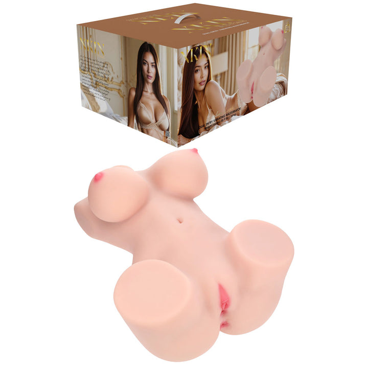 XKIN Bodyforms Aveline Luxe Stroker, cube gift box above the flesh-tone torso with breasts