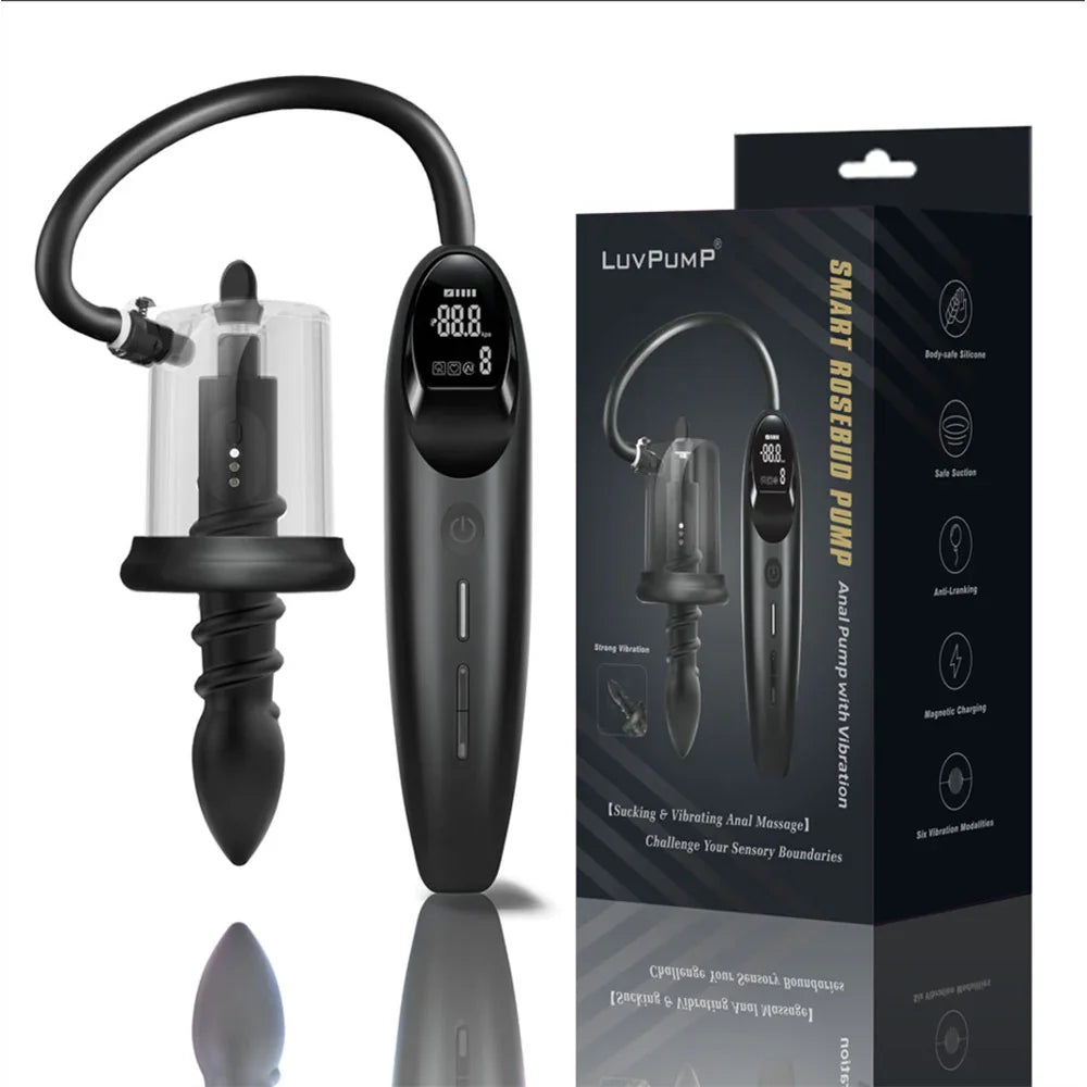 LuvPump RosCup Pro Smart Rosebud Anal Pump with Vibrating Probe, Black