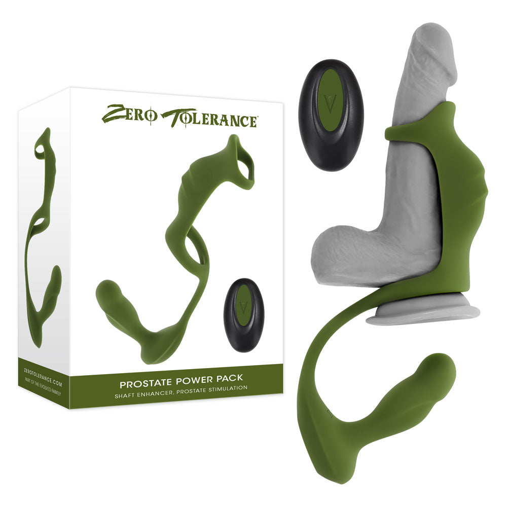 Zero Tolerance Prostate Power Pack box with the green shaft ring, massager and remote