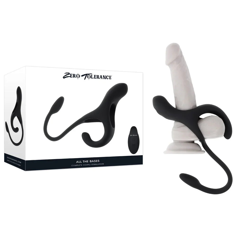 Zero Tolerance All The Bases Vibrating Cock Ring with Remote, Black