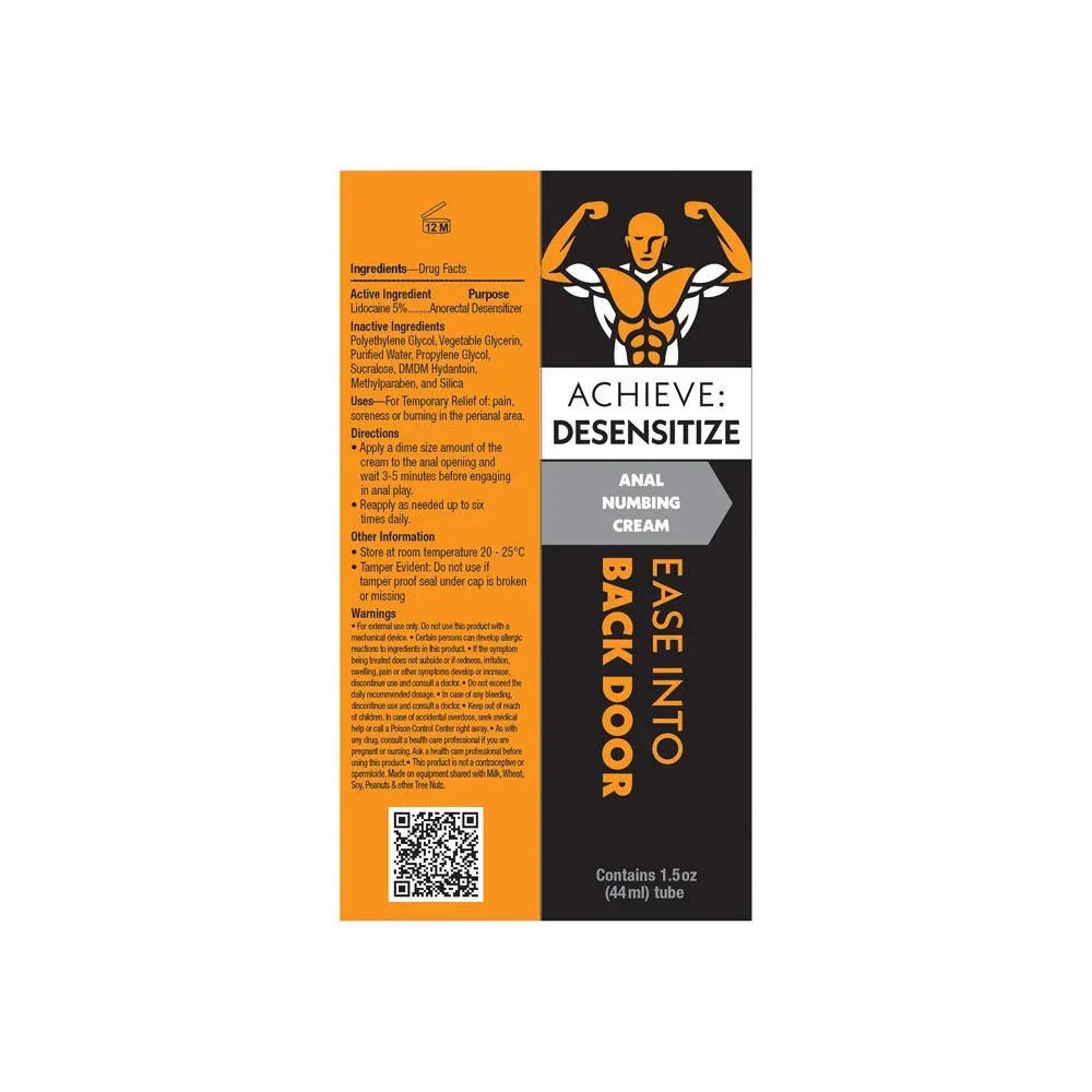Achieve Desensitize carton artwork flat, showing the drug facts panel and QR code