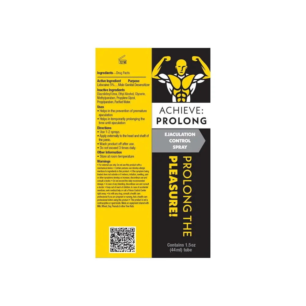Achieve Prolong carton artwork flat, showing the drug facts panel and QR code