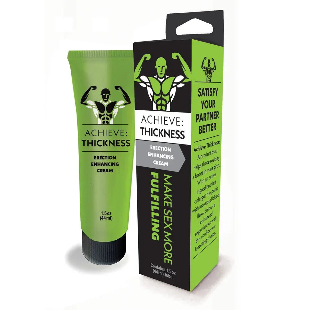 Achieve Thickness Erection Enhancing Cream in green tube, 44ml, body-safe formula for enhanced sensation.