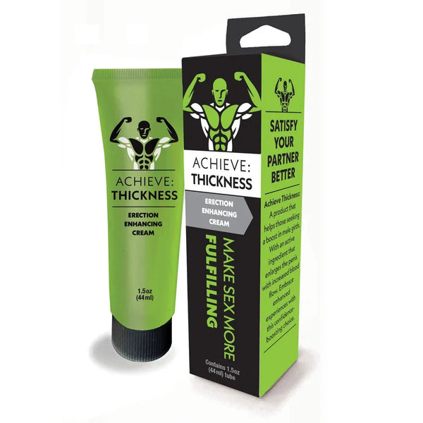 Achieve Thickness Erection Enhancing Cream in green tube, 44ml, body-safe formula for enhanced sensation.