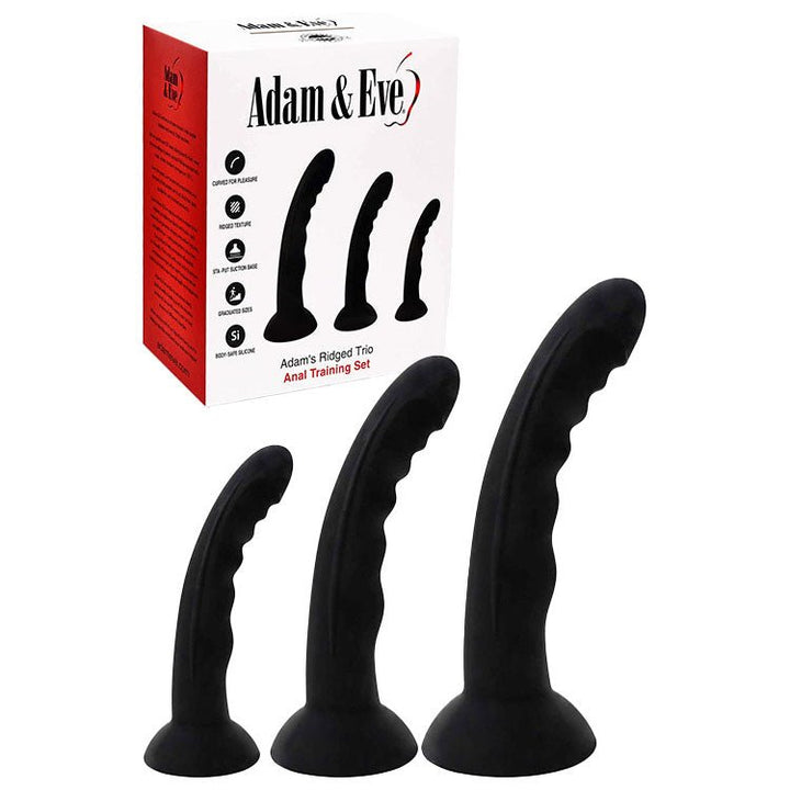 Adam & Eve ADAMS RIDGED TRIO - Black Anal Training Kit - Set of 3 Sizes – Sex toys NZ by Naughtyhut. Discreet delivery nationwide.