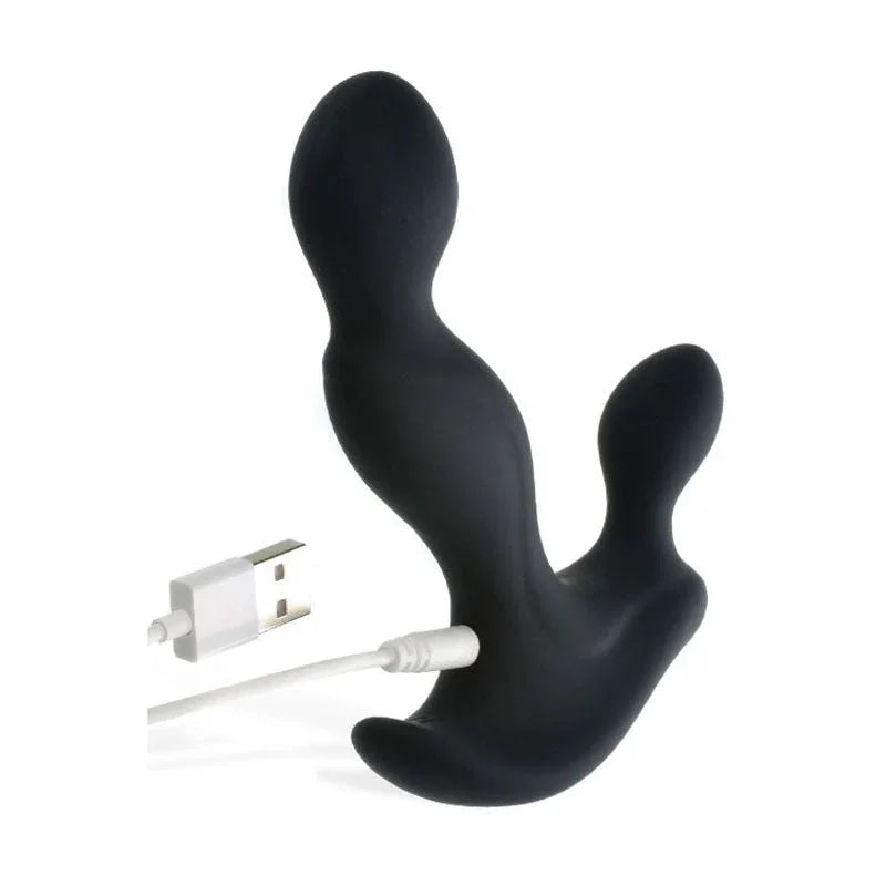 Vibrating Triple Probe in Black with white USB charging cable attached