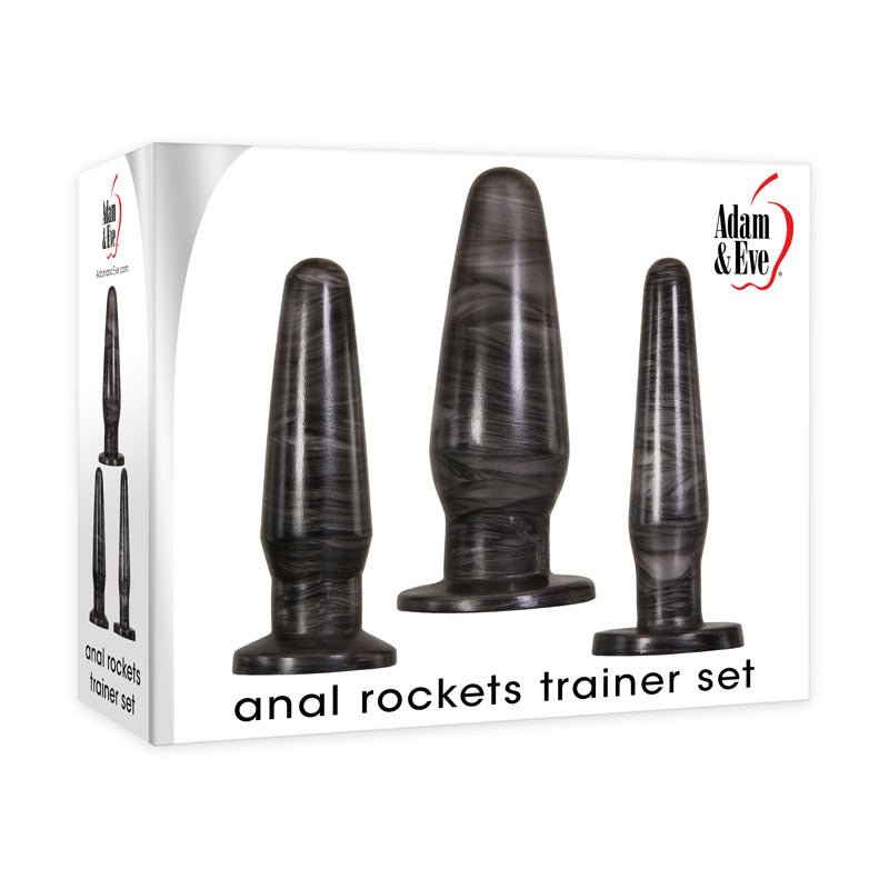 Buy Adam & Eve ANAL ROCKETS TRAINER SET - Black Butt Plugs - Set of 3 Sizes – Naughtyhut NZ sex toys online. Discreet delivery & top brands.