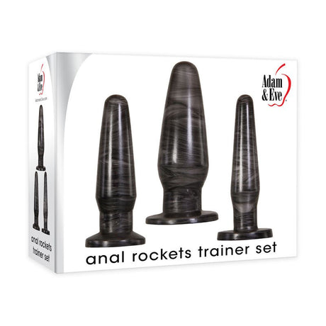Buy Adam & Eve ANAL ROCKETS TRAINER SET - Black Butt Plugs - Set of 3 Sizes – Naughtyhut NZ sex toys online. Discreet delivery & top brands.