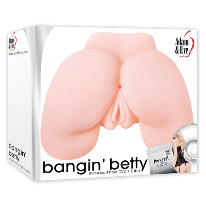 Bangin' Betty doggy-style masturbator in Flesh, rear mould with DVD, beside its box