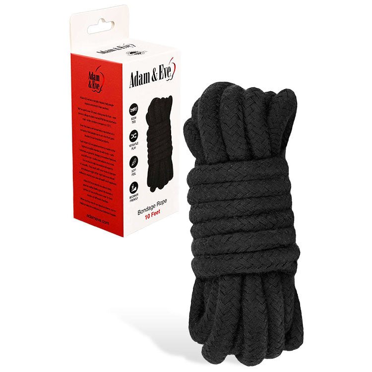 Adam & Eve BONDAGE ROPE - 3 metre (10 feet) - Black Bondage Rope - 3 metre Length – Sex toys NZ by Naughtyhut. Discreet delivery nationwide.