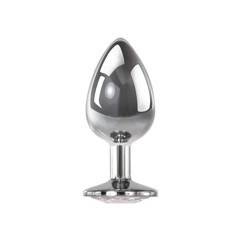 Clear Gem large plug in Chrome standing upright, polished steel finish