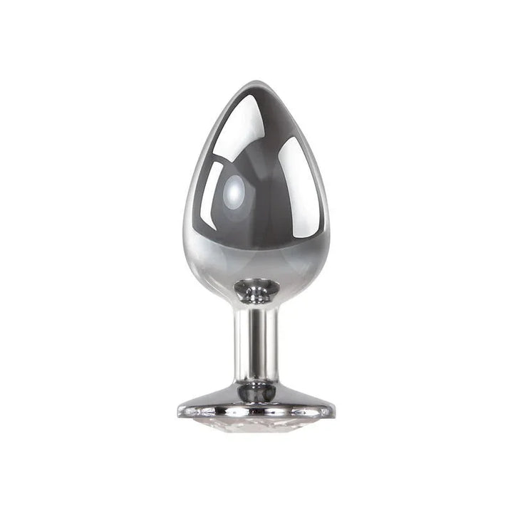Clear Gem large plug in Chrome standing upright, polished steel finish