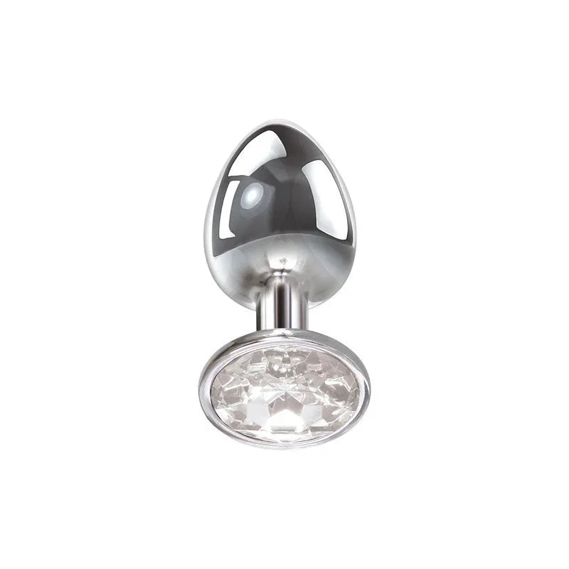 Clear Gem large plug in Chrome tilted, gem base angled toward the viewer