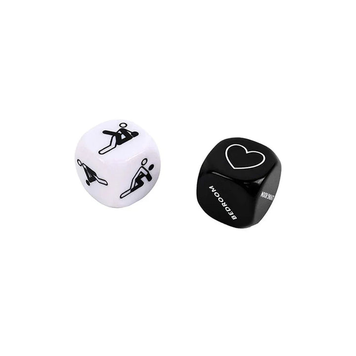 Couples Foreplay Game Set position die and black heart die, close-up
