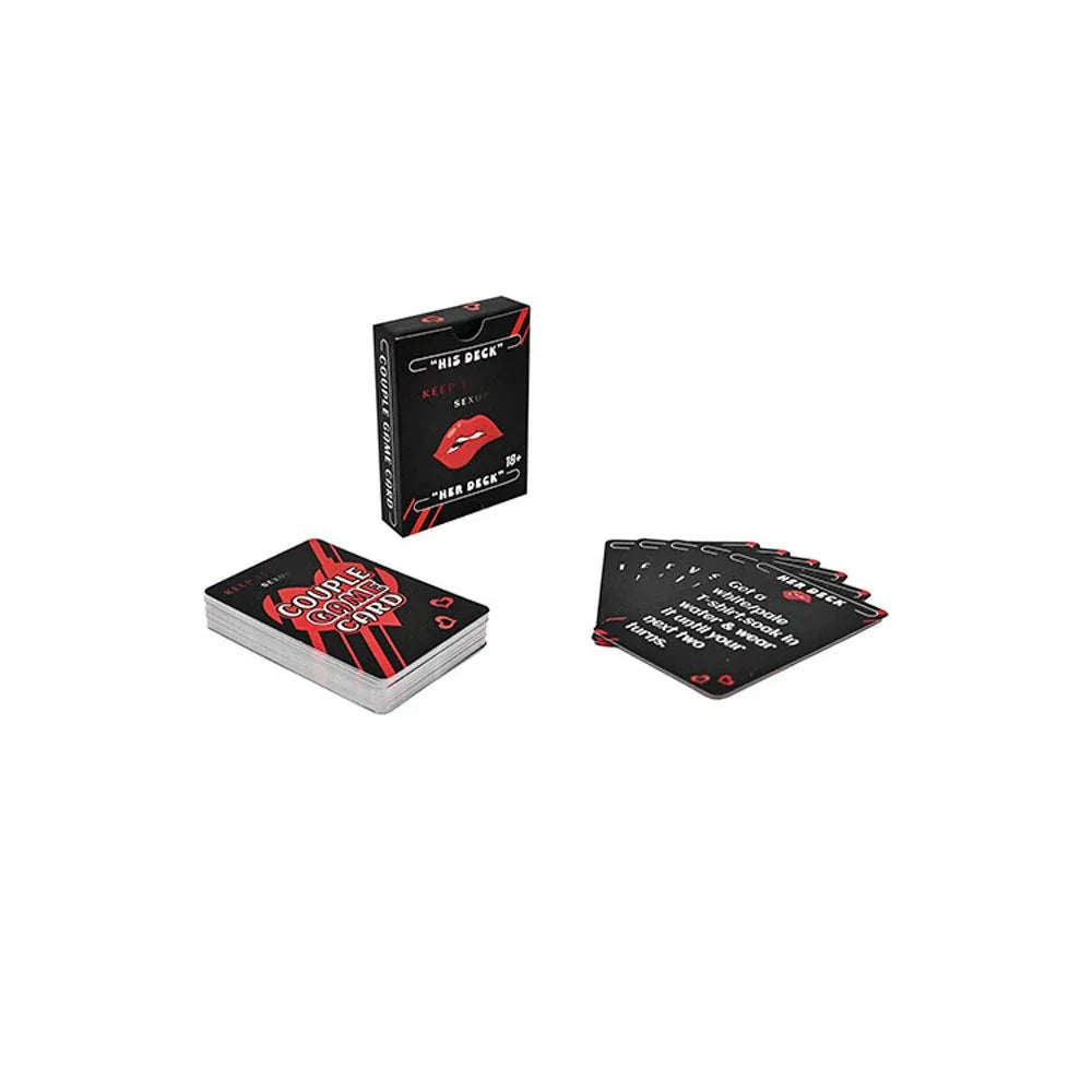 Couples Foreplay Game Set card decks with prompt cards fanned out