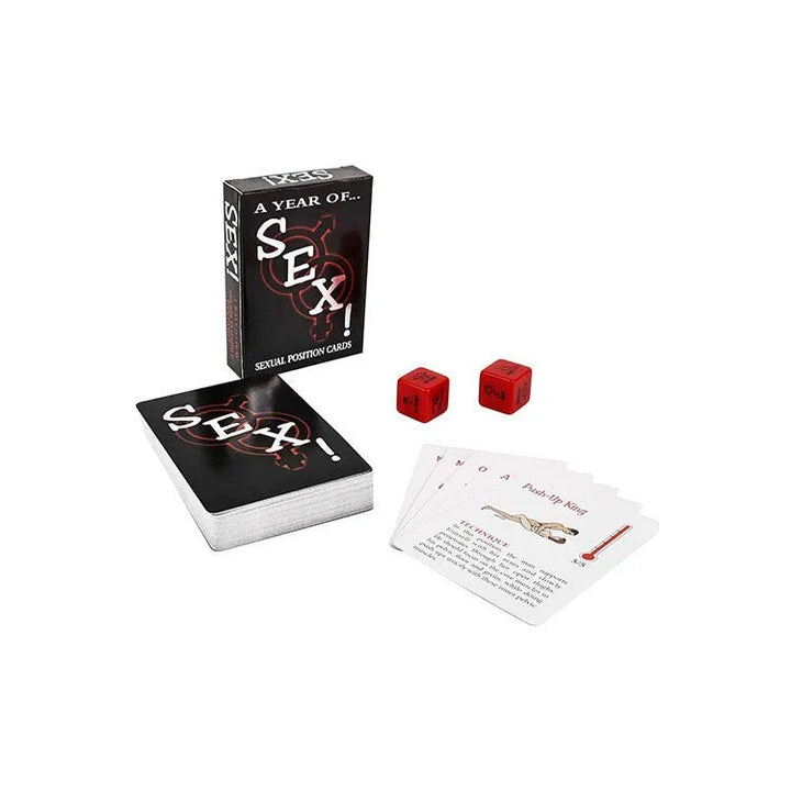 Deluxe Red Hot Sex Kit Year of Sex card deck with red dice and position cards