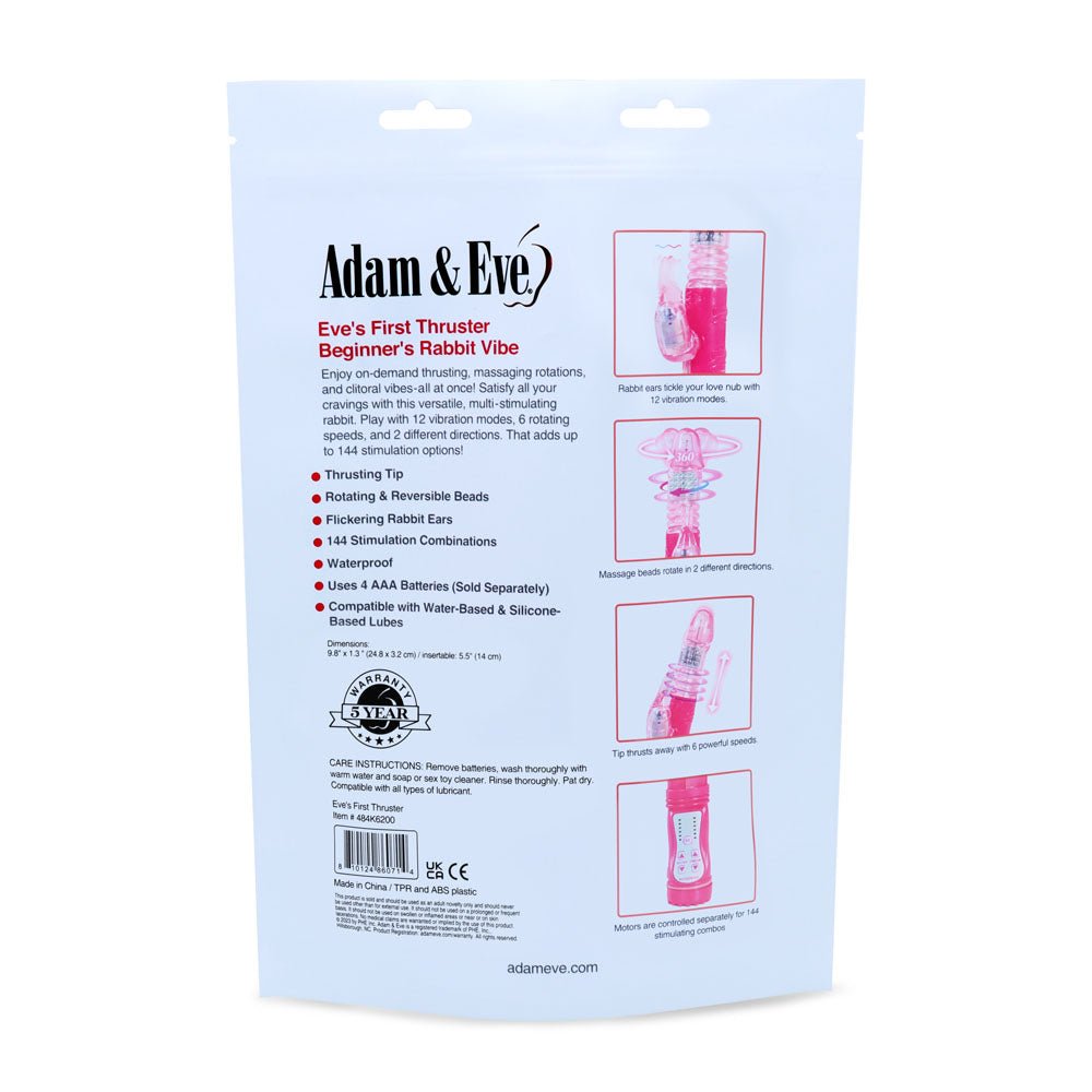 Buy Adam & Eve Eve's First Thruster - Pink 24.75 cm (9.75'') Thrusting Rabbit Vibrator – Naughtyhut NZ sex toys online. Discreet delivery & top brands.
