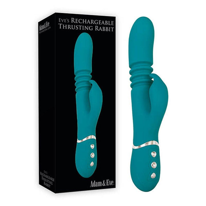 Adam & Eve Eve's Rechargeable Thrusting Rabbit - Green 22.9 cm (9'') USB Rechargeable Thrusting Rabbit Vibrator – Sex toys NZ by Naughtyhut. Discreet delivery nationwide.