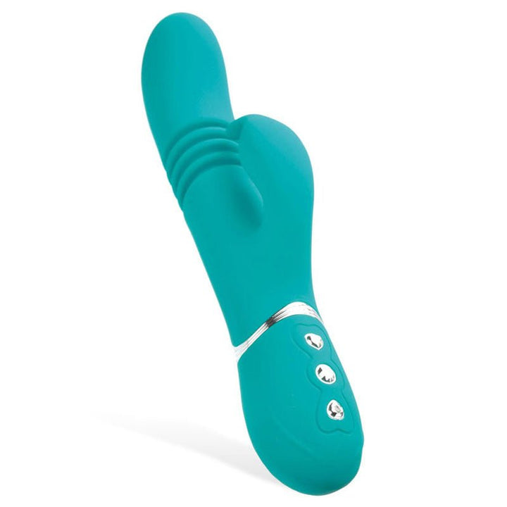 Adam & Eve Eve's Rechargeable Thrusting Rabbit - Green 22.9 cm (9'') USB Rechargeable Thrusting Rabbit Vibrator – Sex toys NZ by Naughtyhut. Discreet delivery nationwide.