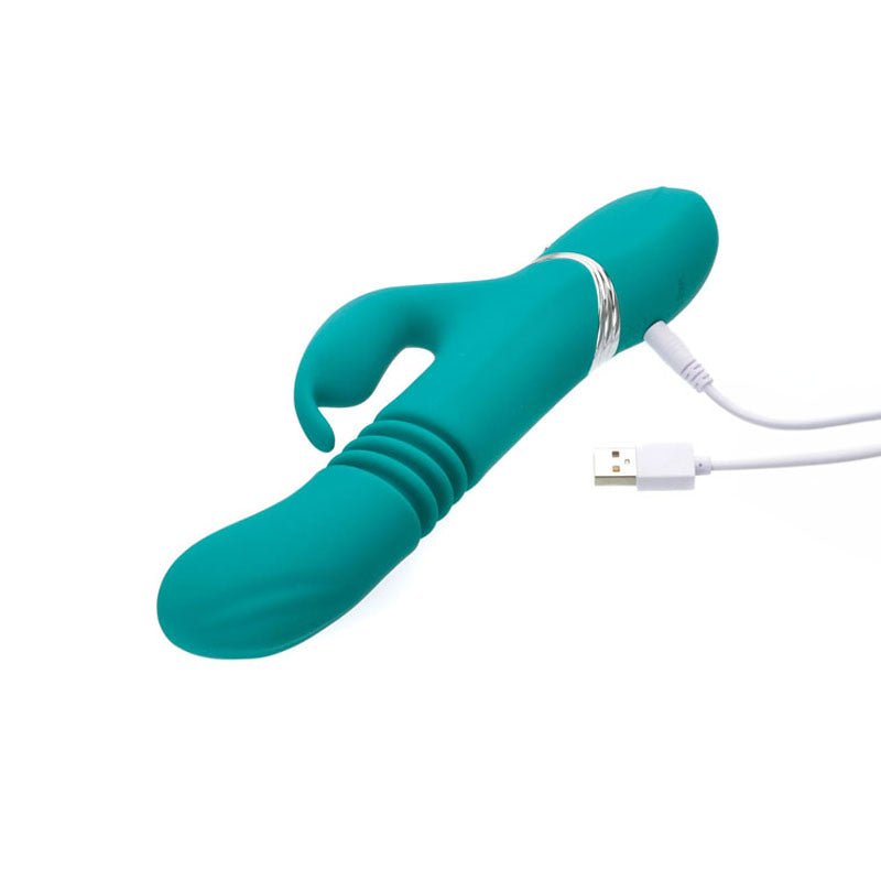 Adam & Eve Eve's Rechargeable Thrusting Rabbit - Green 22.9 cm (9'') USB Rechargeable Thrusting Rabbit Vibrator – Sex toys NZ by Naughtyhut. Discreet delivery nationwide.