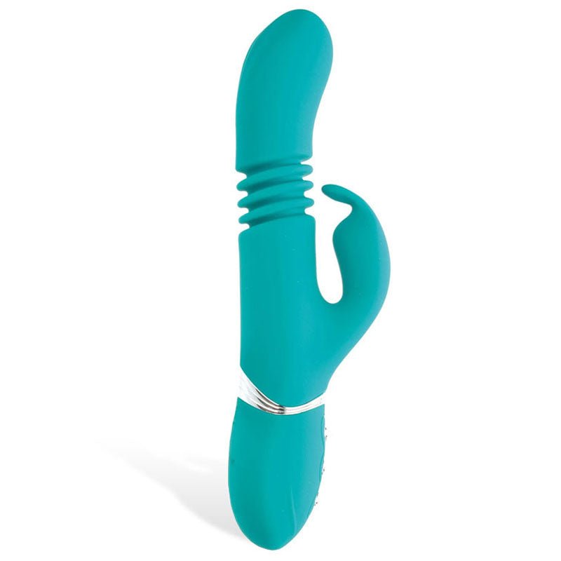 Adam & Eve Eve's Rechargeable Thrusting Rabbit - Green 22.9 cm (9'') USB Rechargeable Thrusting Rabbit Vibrator – Sex toys NZ by Naughtyhut. Discreet delivery nationwide.