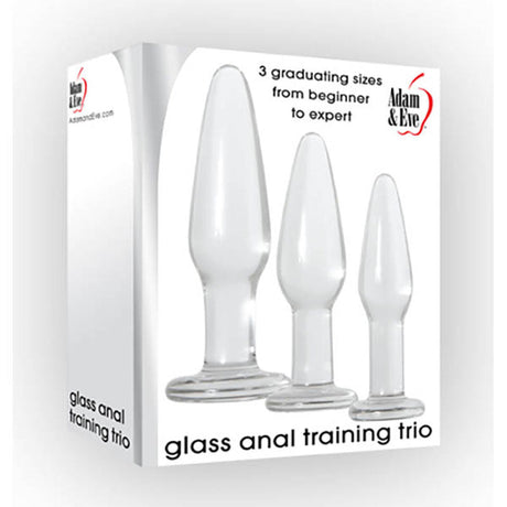 Buy Adam & Eve Glass Anal Training Trio - Clear Glass Butt Plugs - Set of 3 Sizes – Naughtyhut NZ sex toys online. Discreet delivery & top brands.