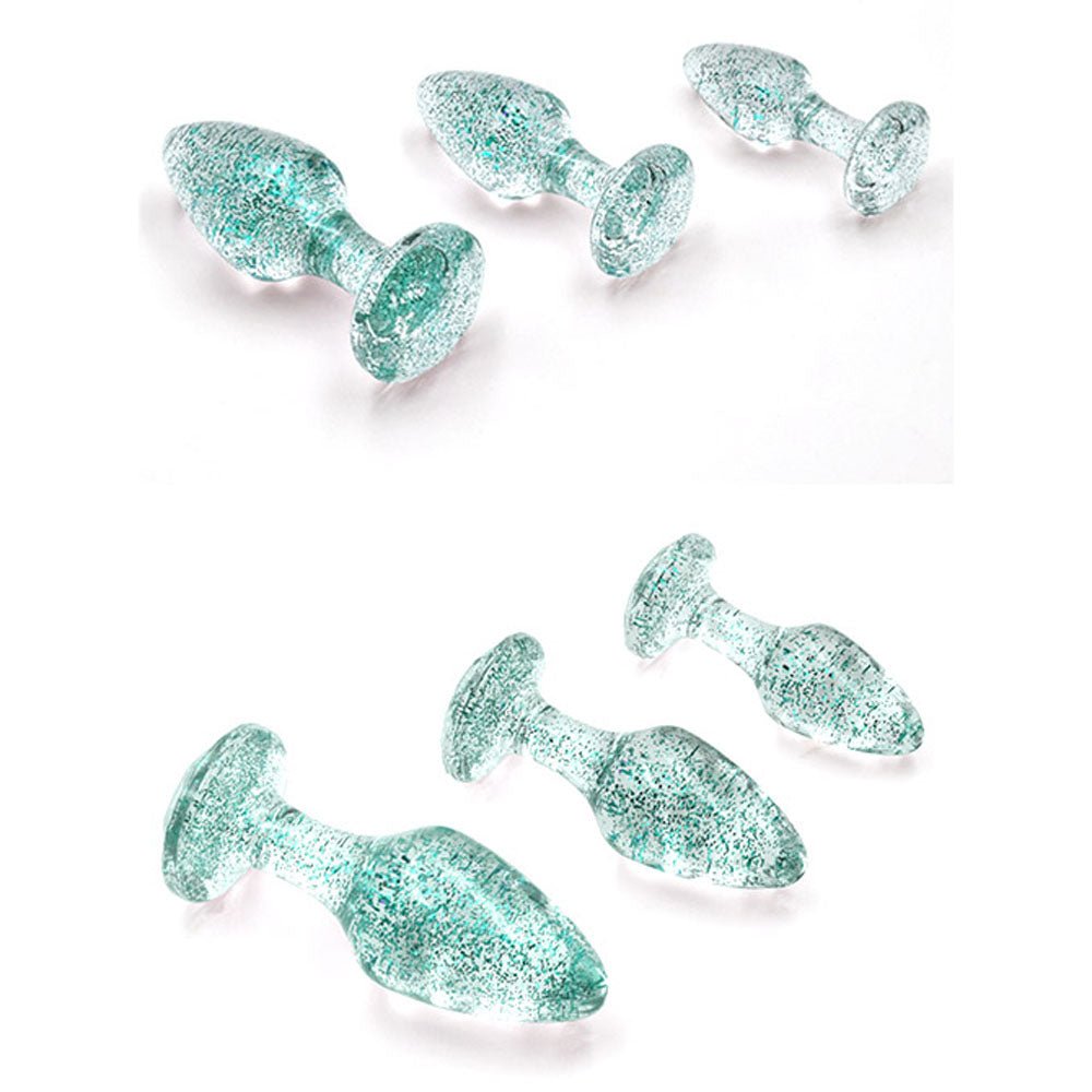 Buy Adam & Eve Glitter Gem 3 - Piece Butt Plug Set - Blue - Glitter Blue Butt Plugs - Set of 3 Sizes – Naughtyhut NZ sex toys online. Discreet delivery & top brands.