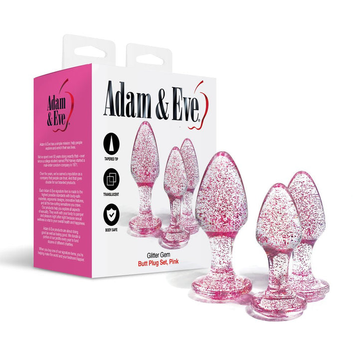 Adam & Eve Glitter Gem 3 - Piece Butt Plug Set - Pink - Glitter Pink Butt Plugs - Set of 3 Sizes – Sex toys NZ by Naughtyhut. Discreet delivery nationwide.