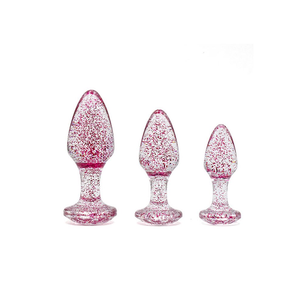 Buy Adam & Eve Glitter Gem 3 - Piece Butt Plug Set - Pink - Glitter Pink Butt Plugs - Set of 3 Sizes – Naughtyhut NZ sex toys online. Discreet delivery & top brands.