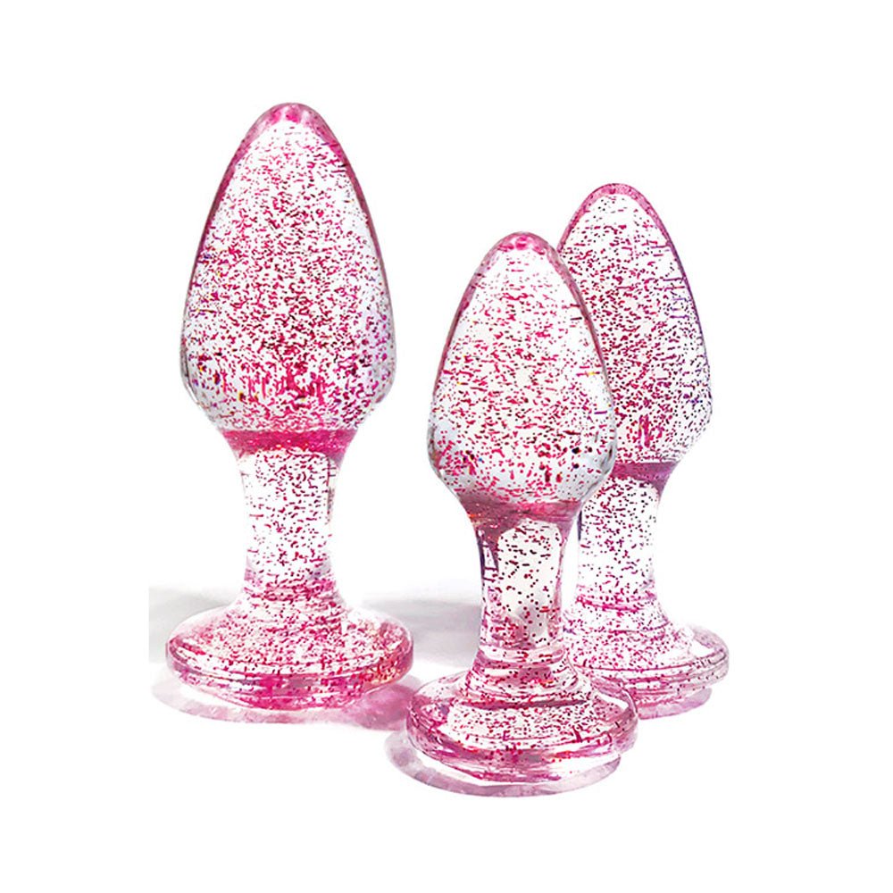 Adam & Eve Glitter Gem 3 - Piece Butt Plug Set - Pink - Glitter Pink Butt Plugs - Set of 3 Sizes – Sex toys NZ by Naughtyhut. Discreet delivery nationwide.