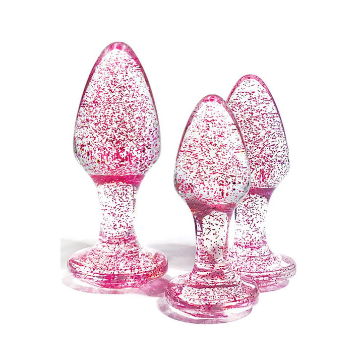 Adam & Eve Glitter Gem 3 - Piece Butt Plug Set - Pink - Glitter Pink Butt Plugs - Set of 3 Sizes – Sex toys NZ by Naughtyhut. Discreet delivery nationwide.