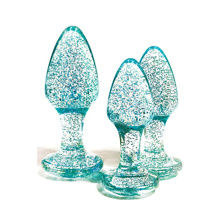 Adam & Eve Glitter Gem 3 - Piece Butt Plug Set - Blue - Glitter Blue Butt Plugs - Set of 3 Sizes – Sex toys NZ by Naughtyhut. Discreet delivery nationwide.