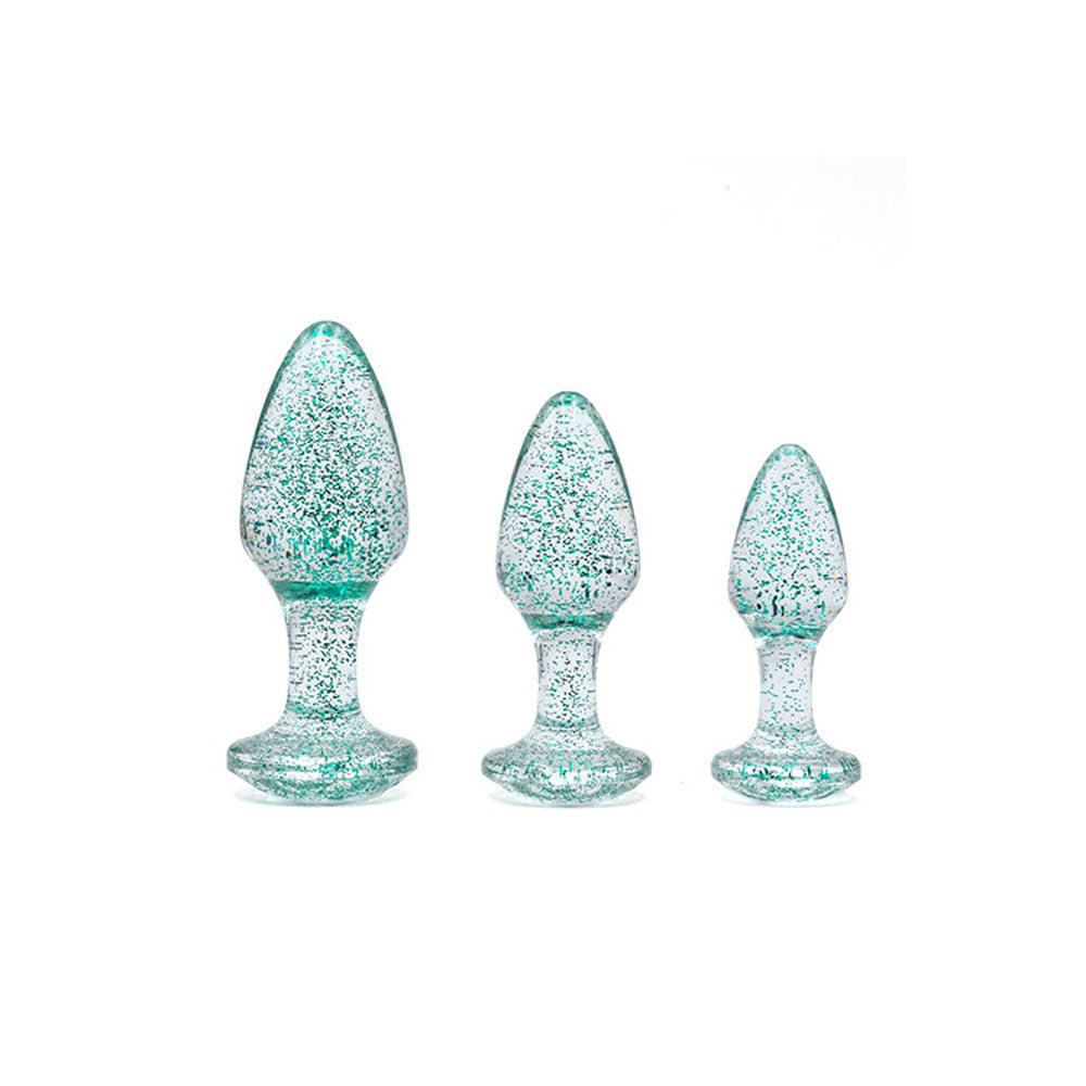 Buy Adam & Eve Glitter Gem 3 - Piece Butt Plug Set - Blue - Glitter Blue Butt Plugs - Set of 3 Sizes – Naughtyhut NZ sex toys online. Discreet delivery & top brands.