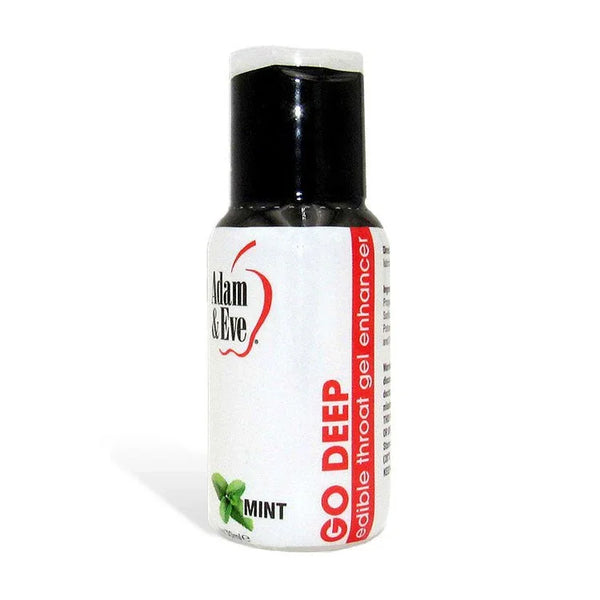 Go Deep throat numbing gel, 30 ml bottle with mint flavour label