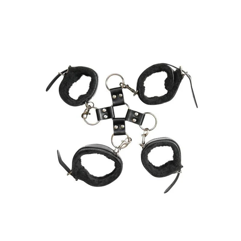 Hog Tie centre hub with clips linking the four fur-lined cuffs