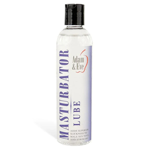 Masturbator lube 237 ml bottle with black flip cap, upright label view