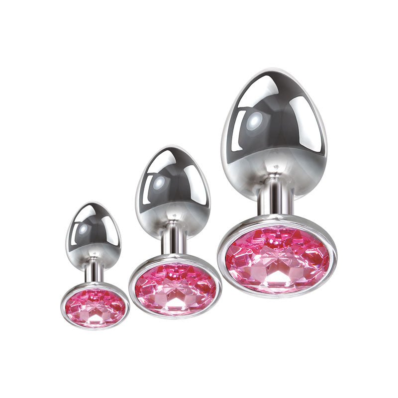 Buy Adam & Eve Pink Gem Anal Plug Set - Metallic Butt Plugs with Gems - Set of 3 Sizes – Naughtyhut NZ sex toys online. Discreet delivery & top brands.