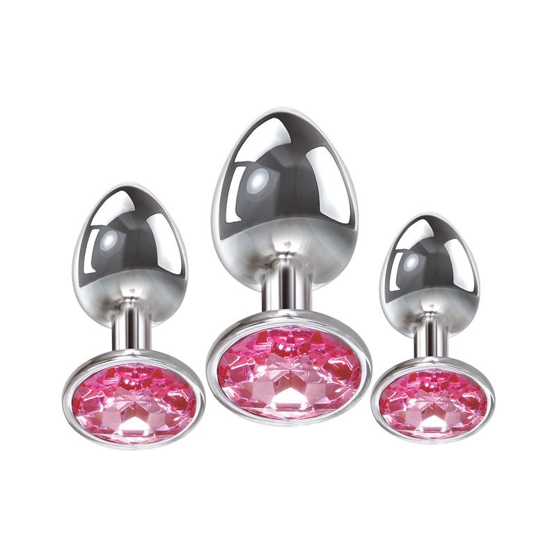 Adam & Eve Pink Gem Anal Plug Set - Metallic Butt Plugs with Gems - Set of 3 Sizes – Sex toys NZ by Naughtyhut. Discreet delivery nationwide.