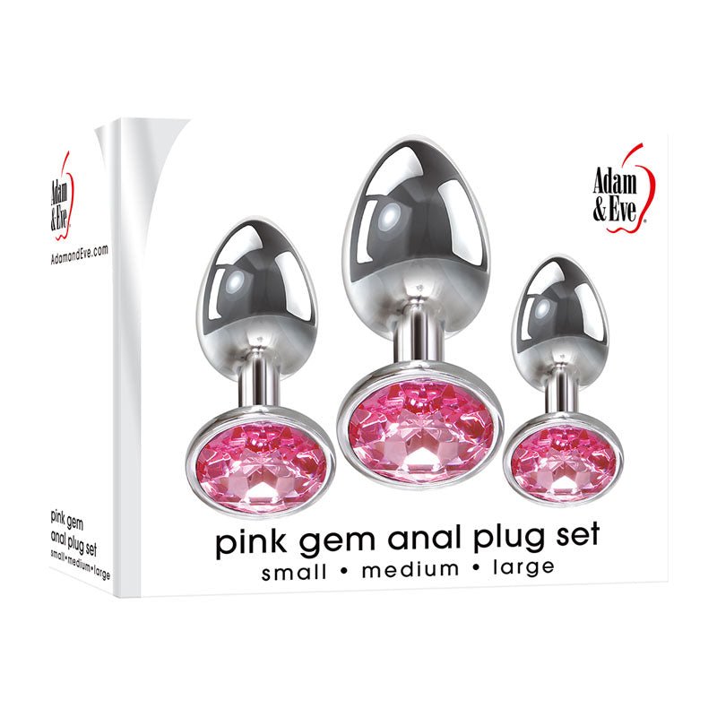 Adam & Eve Pink Gem Anal Plug Set - Metallic Butt Plugs with Gems - Set of 3 Sizes – Sex toys NZ by Naughtyhut. Discreet delivery nationwide.