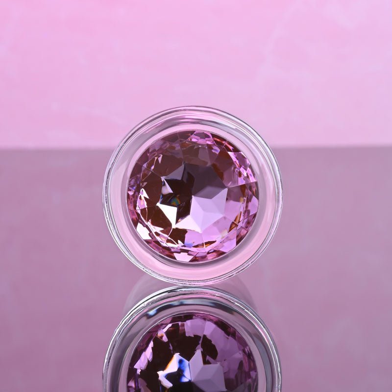 Buy Adam & Eve PINK GEM GLASS PLUG MEDIUM - Clear Glass 8.7 cm Butt Plug with Pink Gem Base – Naughtyhut NZ sex toys online. Discreet delivery & top brands.