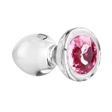 Buy Adam & Eve PINK GEM GLASS PLUG MEDIUM - Clear Glass 8.7 cm Butt Plug with Pink Gem Base – Naughtyhut NZ sex toys online. Discreet delivery & top brands.