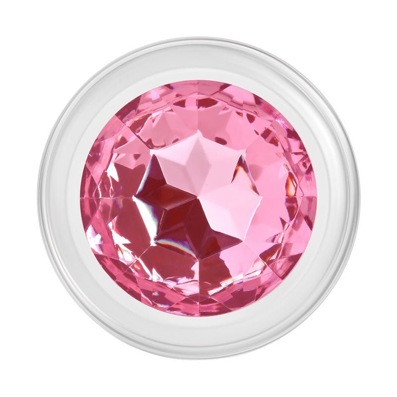 Buy Adam & Eve PINK GEM GLASS PLUG MEDIUM - Clear Glass 8.7 cm Butt Plug with Pink Gem Base – Naughtyhut NZ sex toys online. Discreet delivery & top brands.