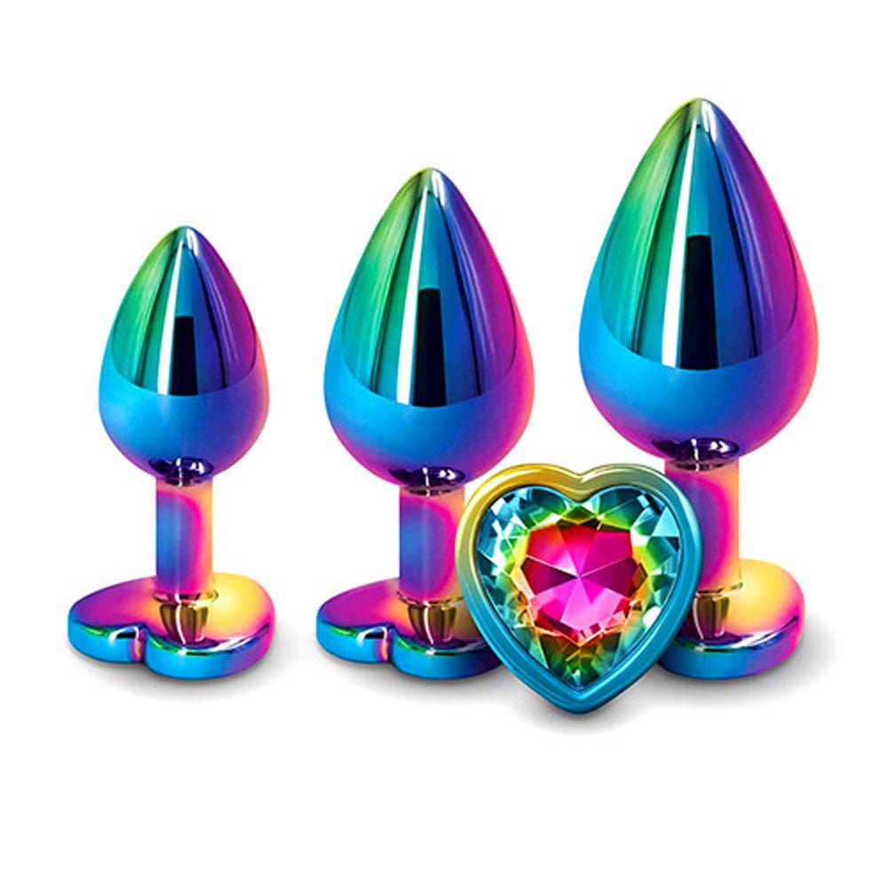 Buy Adam & Eve RAINBOW HEART GEM ANAL TRAINING SET - Multicoloured Metal Anal Plugs with Gem Bases - Set of 3 Sizes – Naughtyhut NZ sex toys online. Discreet delivery & top brands.