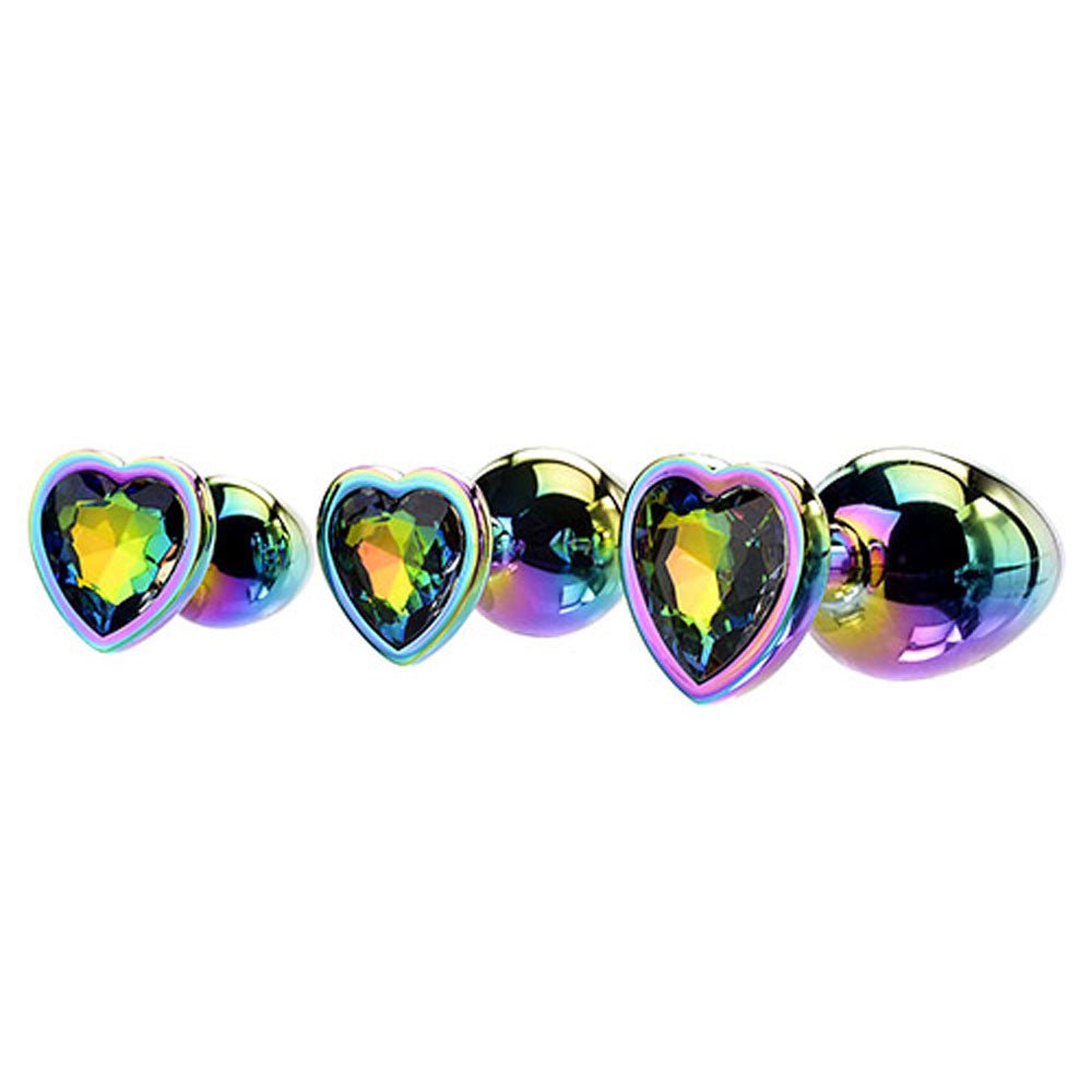 Buy Adam & Eve RAINBOW HEART GEM ANAL TRAINING SET - Multicoloured Metal Anal Plugs with Gem Bases - Set of 3 Sizes – Naughtyhut NZ sex toys online. Discreet delivery & top brands.