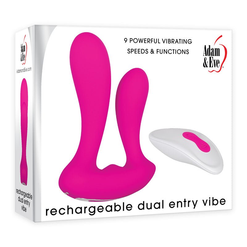 Buy Adam & Eve Rechargeable Dual Entry Vibe - Pink USB Rechargeable Vibrator with Remote Control – Naughtyhut NZ sex toys online. Discreet delivery & top brands.