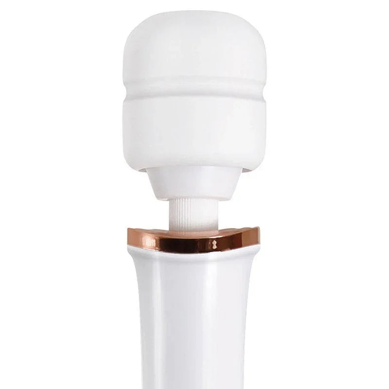 Magic Massager head close-up, flexible neck above the rose-gold collar