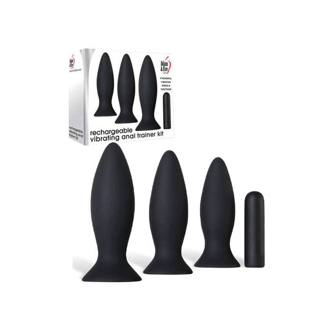 Buy Adam & Eve Rechargeable Vibrating Anal Trainer Kit - Black Butt Plugs with USB Rechargeable Bullet – Naughtyhut NZ sex toys online. Discreet delivery & top brands.