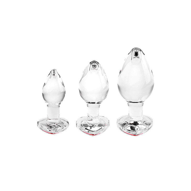 Buy Adam & Eve RED HEART GEM GLASS PLUG SET - Clear Glass Butt Plugs - Set of 3 Sizes – Naughtyhut NZ sex toys online. Discreet delivery & top brands.
