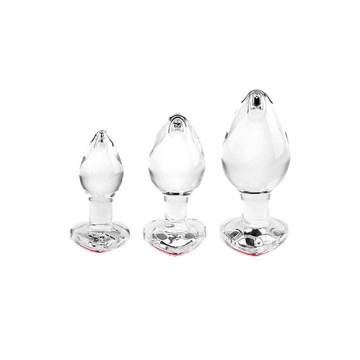 Adam & Eve RED HEART GEM GLASS PLUG SET - Clear Glass Butt Plugs - Set of 3 Sizes – Sex toys NZ by Naughtyhut. Discreet delivery nationwide.