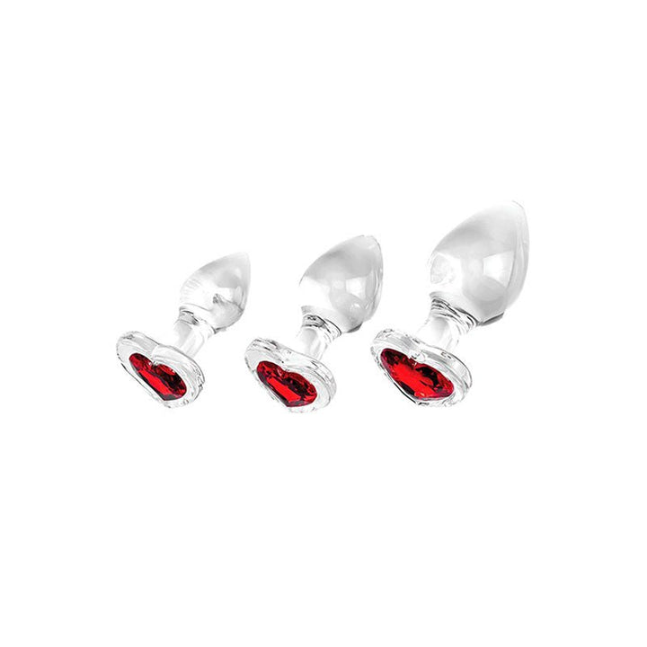 Adam & Eve RED HEART GEM GLASS PLUG SET - Clear Glass Butt Plugs - Set of 3 Sizes – Sex toys NZ by Naughtyhut. Discreet delivery nationwide.